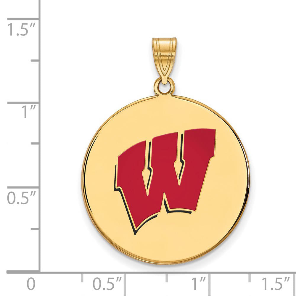 Alternate view of the 14k Gold Plated Silver U of Wisconsin XL Enamel 'W' Disc Pendant by The Black Bow Jewelry Co.