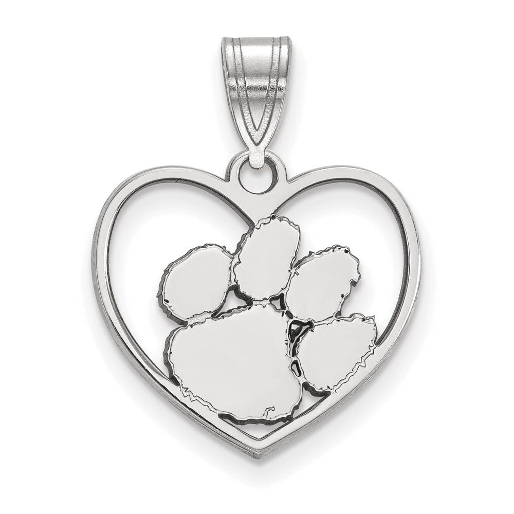 Sterling Silver Clemson U Heart Pendant, Item P25575 by The Black Bow Jewelry Co.