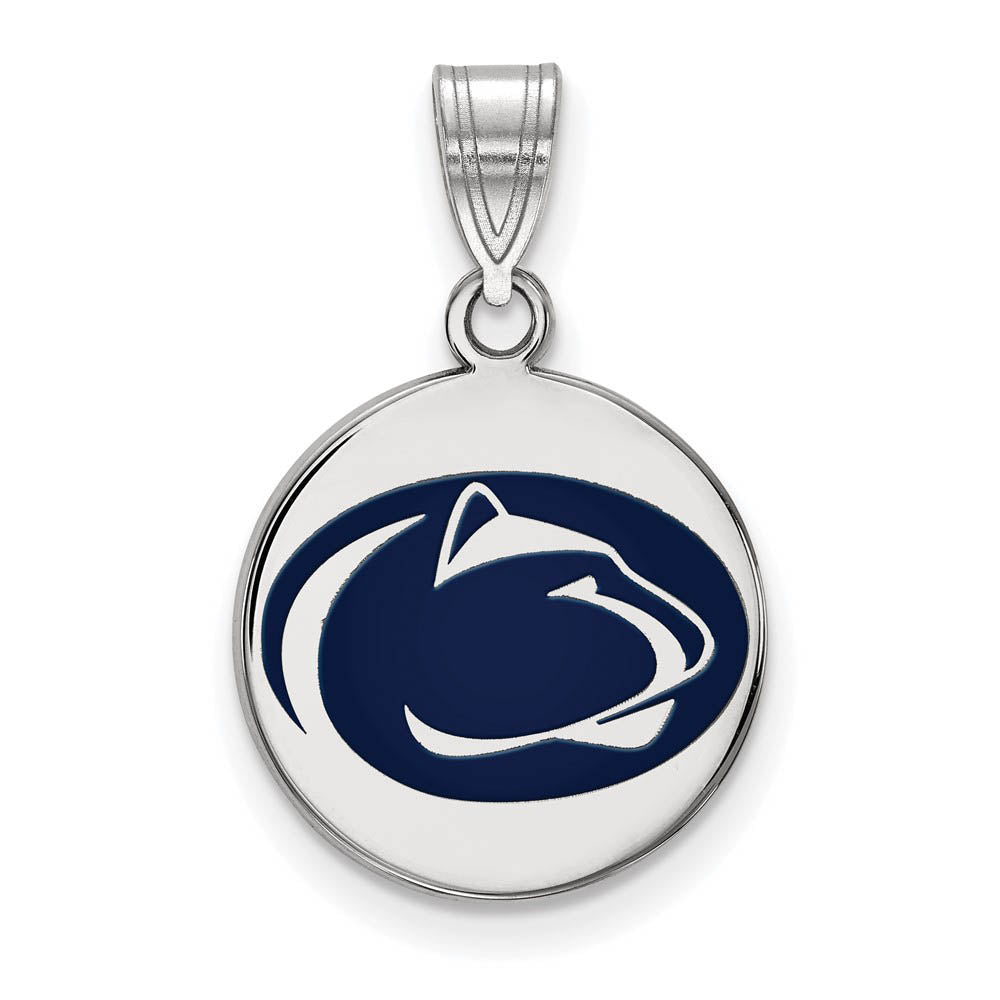 Sterling Silver Penn State Medium Enamel Logo Disc Pendant, Item P25594 by The Black Bow Jewelry Co.