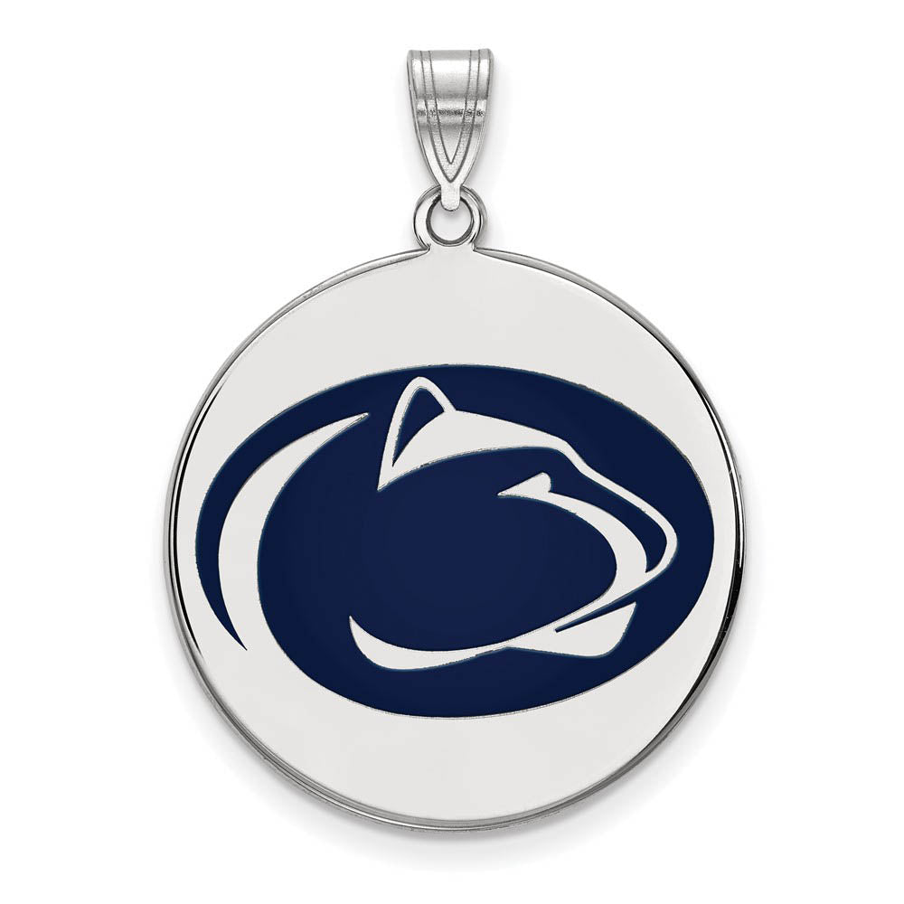 Sterling Silver Penn State XL Enamel Logo Disc Pendant, Item P25597 by The Black Bow Jewelry Co.