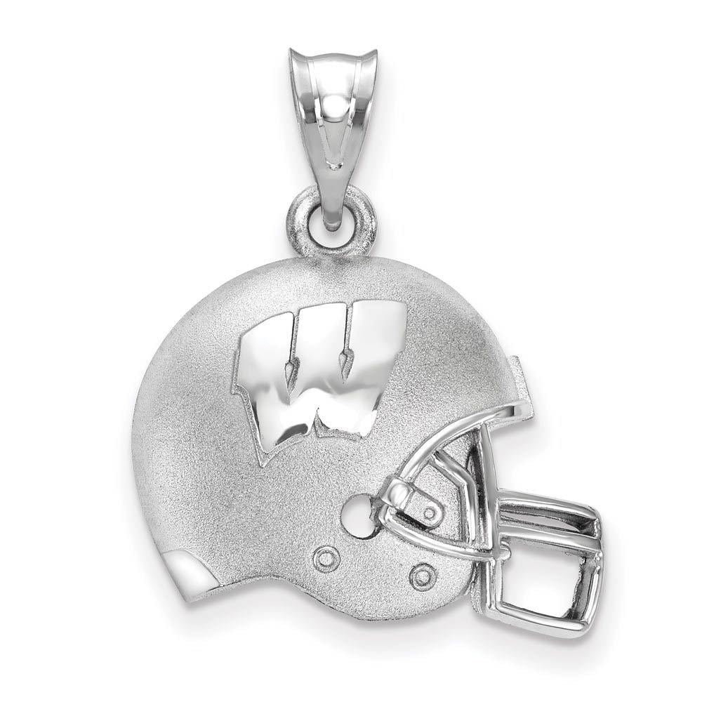 Sterling Silver U. of Wisconsin 3D Football Helmet w Logo Pendant, Item P25615 by The Black Bow Jewelry Co.
