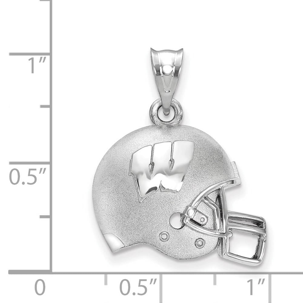Alternate view of the Sterling Silver U. of Wisconsin 3D Football Helmet w Logo Pendant by The Black Bow Jewelry Co.