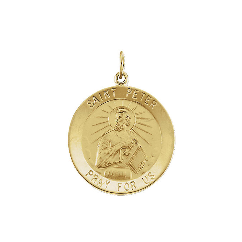 14k Yellow Gold Saint Peter Medal Disc Charm or Pendant, 25mm - Black ...