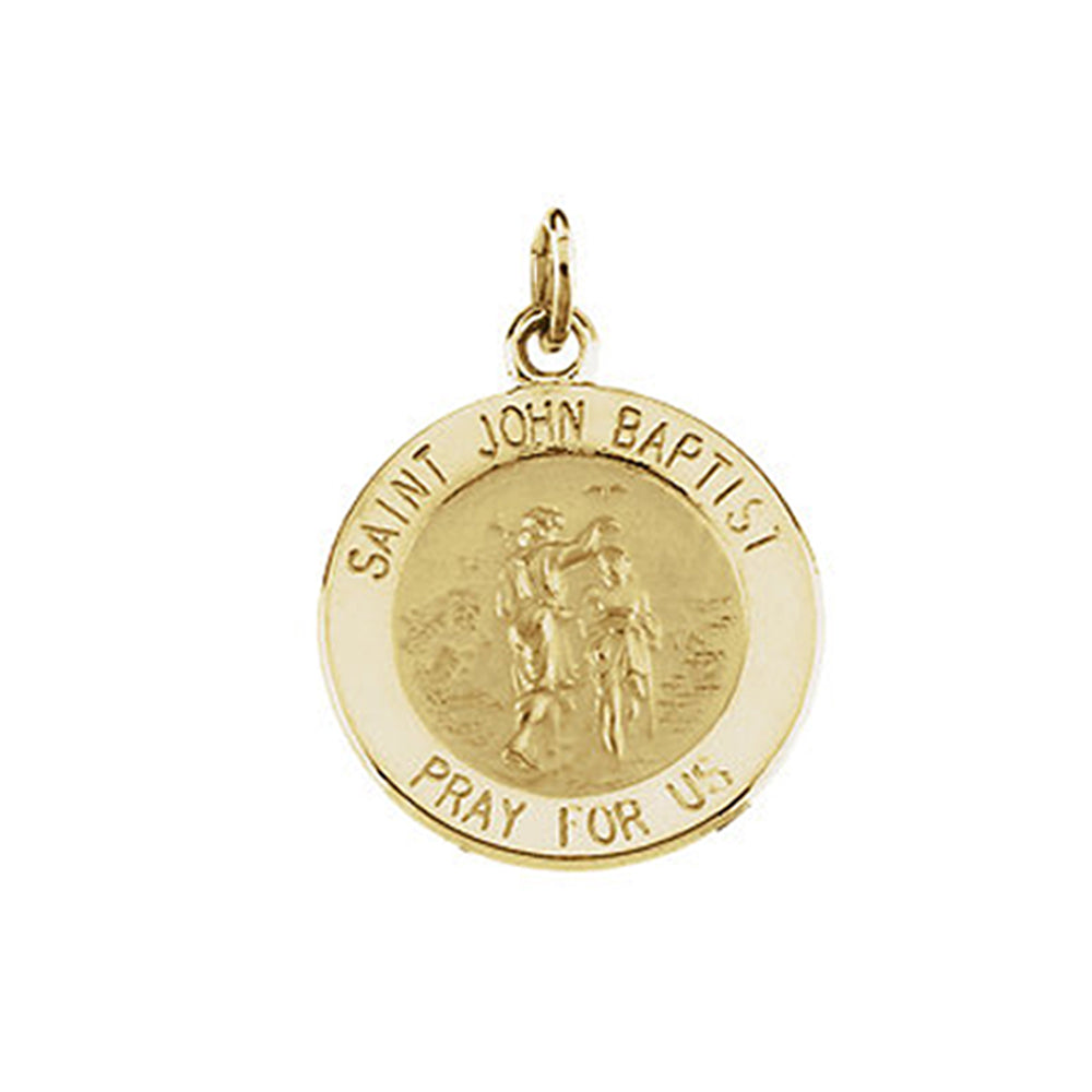 14k Yellow Gold, Saint John the Baptist Medal Charm or Pendant, 15mm, Item P25623 by The Black Bow Jewelry Co.
