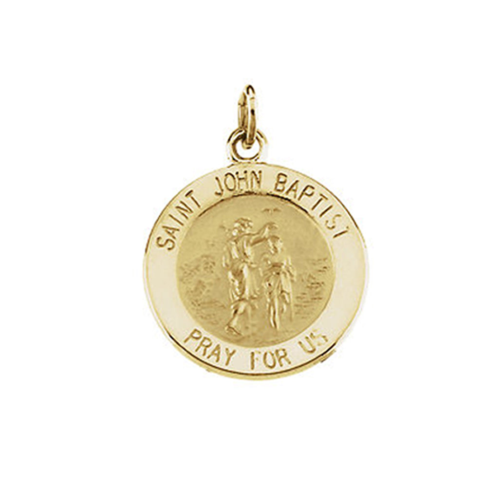 14k Yellow Gold Saint John the Baptist Medal Charm or Pendant, 18mm, Item P25624 by The Black Bow Jewelry Co.