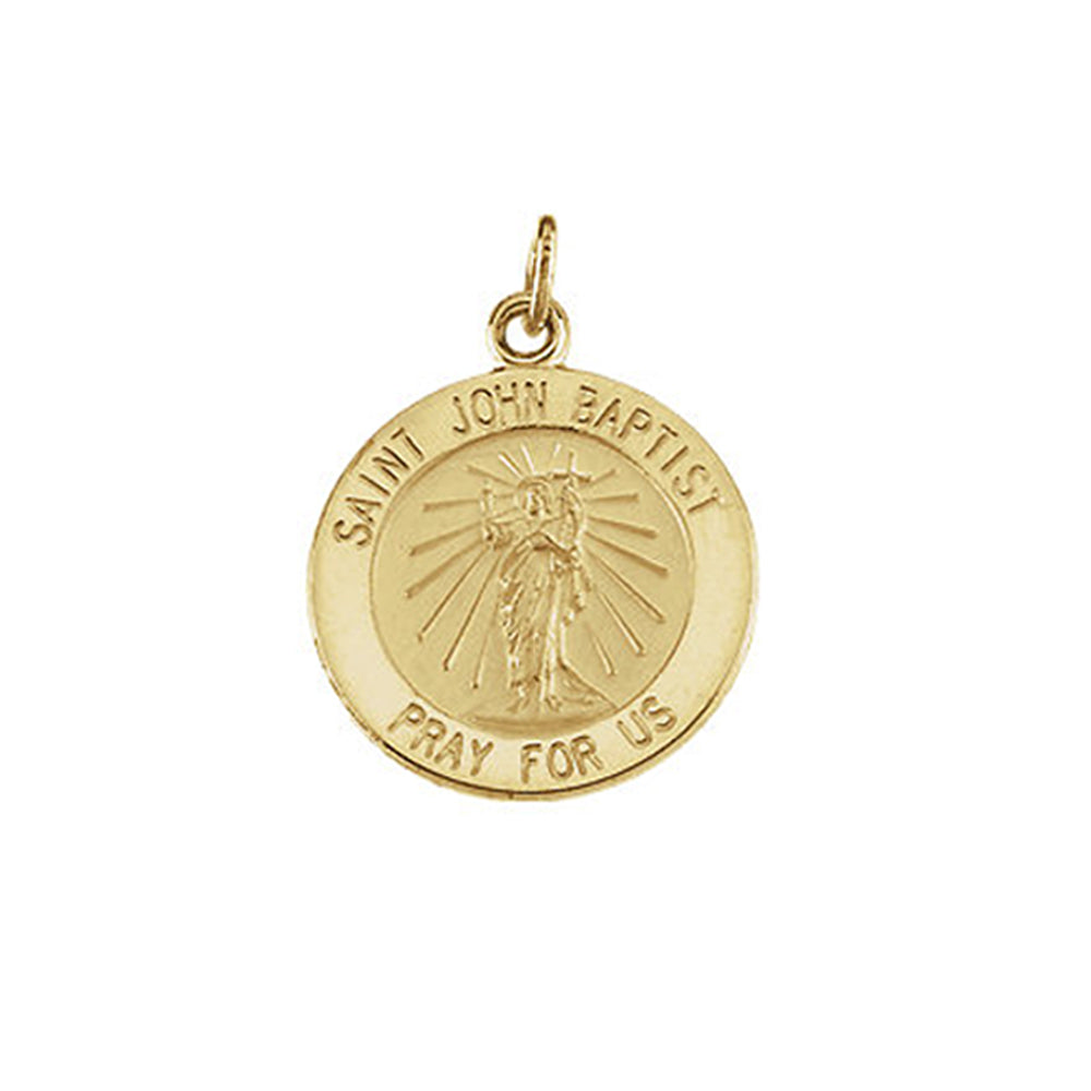 14k Yellow Gold St. John The Baptist Medal Disc Charm or Pendant, 15mm, Item P25625 by The Black Bow Jewelry Co.