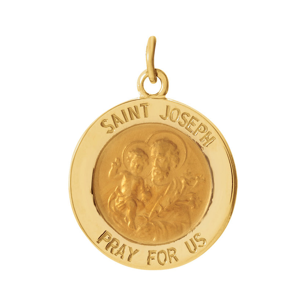 14k Yellow Gold St. Joseph Medal Disc Charm or Pendant, 15mm, Item P25626 by The Black Bow Jewelry Co.