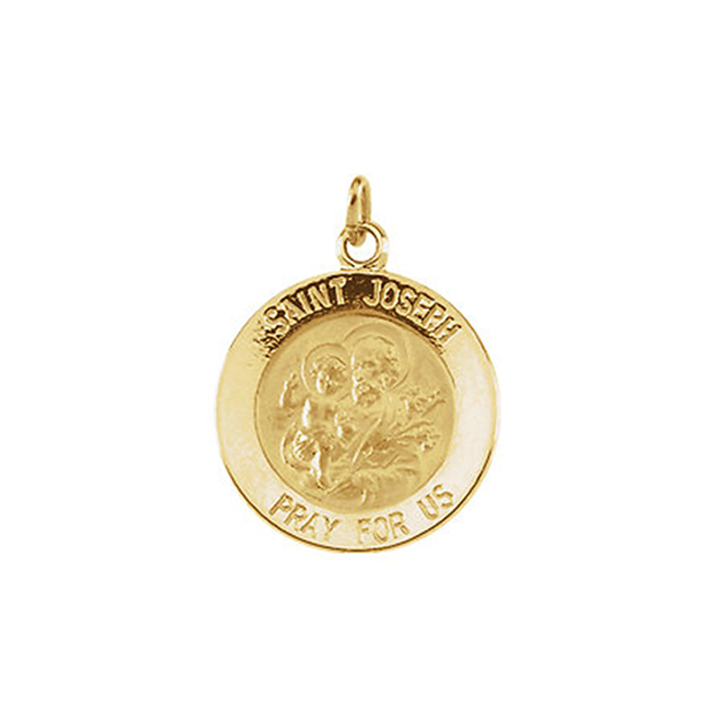 14k Yellow Gold St. Joseph Medal Disc Charm or Pendant, 18mm, Item P25627 by The Black Bow Jewelry Co.