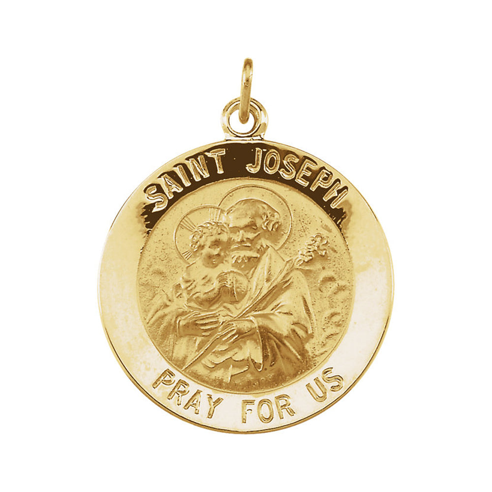 14k Yellow Gold St. Joseph Medal Disc Charm or Pendant, 22mm, Item P25628 by The Black Bow Jewelry Co.