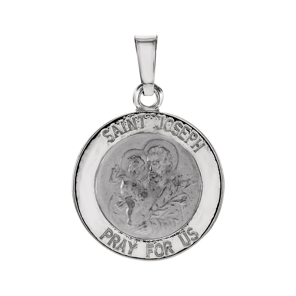 14k White Gold St. Joseph Medal Disc Pendant, 15mm, Item P25630 by The Black Bow Jewelry Co.