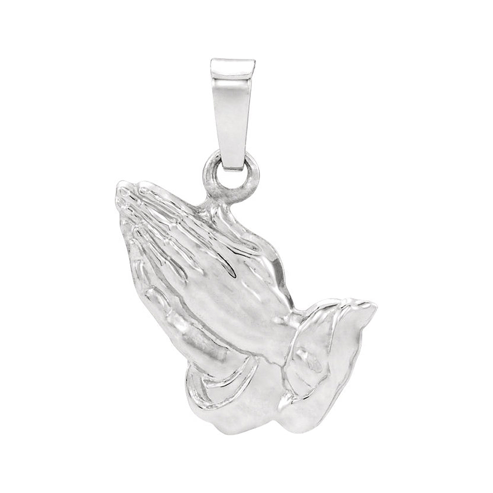 Sterling Silver Praying Hands Pendant, 19mm, Item P25645 by The Black Bow Jewelry Co.