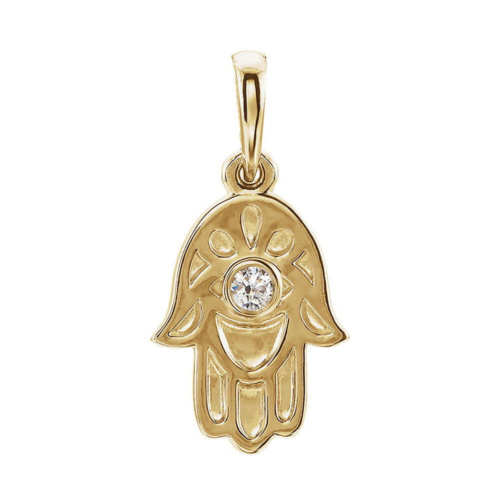 14k Yellow Gold and 0.03 CT Diamond Small Hamsa Pendant, 9mm, Item P25646 by The Black Bow Jewelry Co.