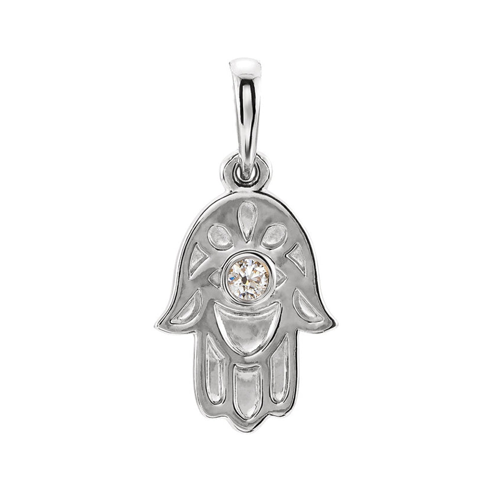 Platinum and 0.03 CT Diamond Small Hamsa Pendant, 9mm, Item P25649 by The Black Bow Jewelry Co.