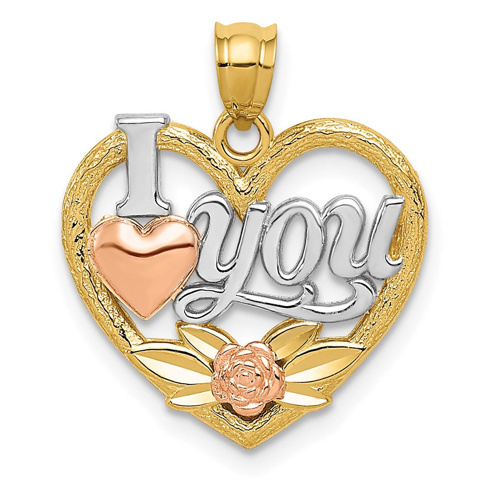 14k Two Tone Gold & Rhodium I Love You Heart Pendant, 17mm, Item P25673 by The Black Bow Jewelry Co.