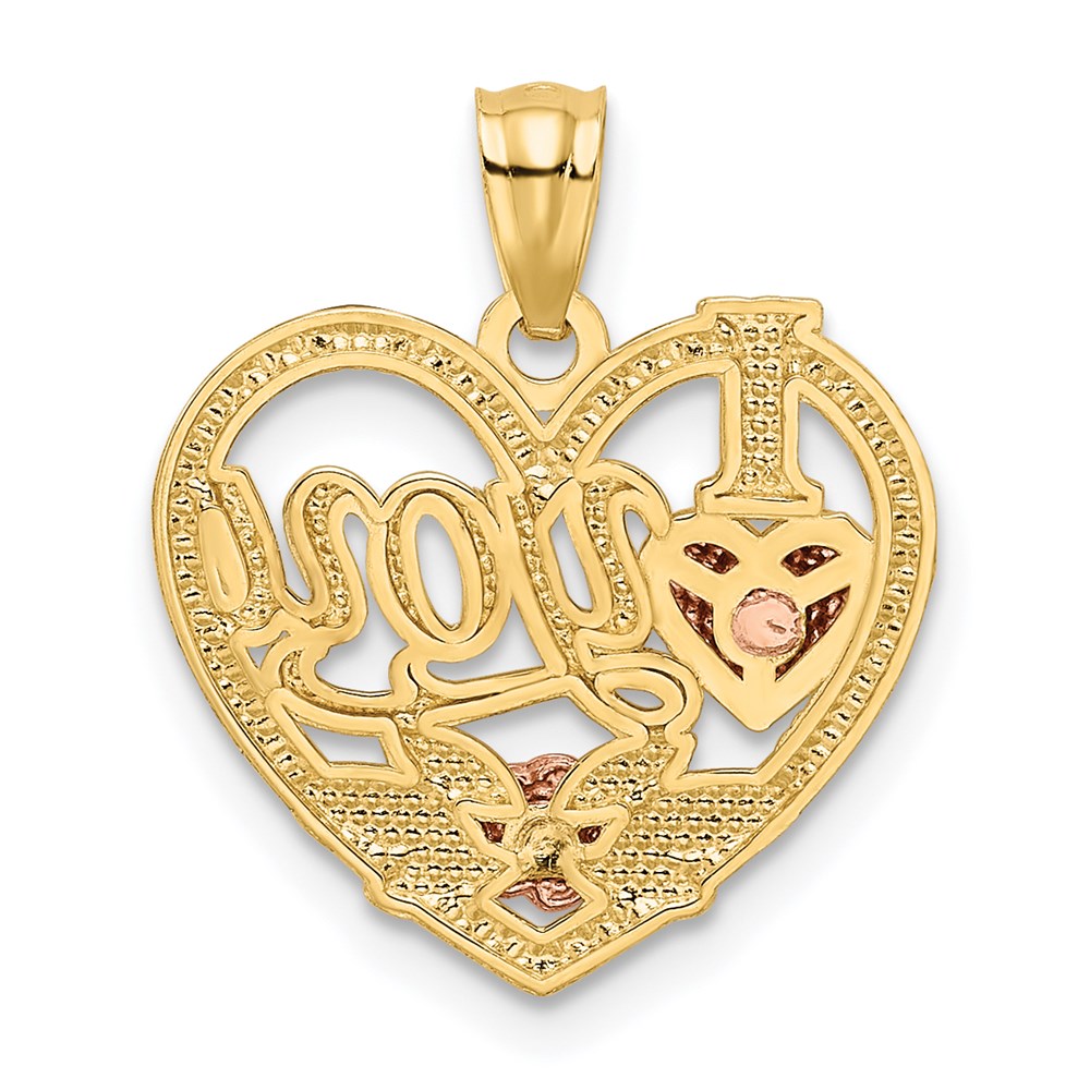 Alternate view of the 14k Two Tone Gold & Rhodium I Love You Heart Pendant, 17mm by The Black Bow Jewelry Co.
