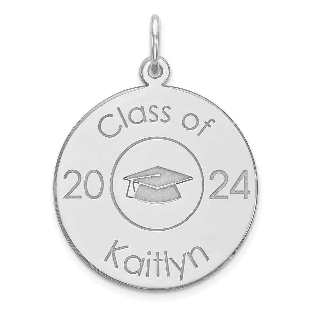 14k White Gold Personalized Graduation Charm or Pendant, 19mm, Item P25676 by The Black Bow Jewelry Co.