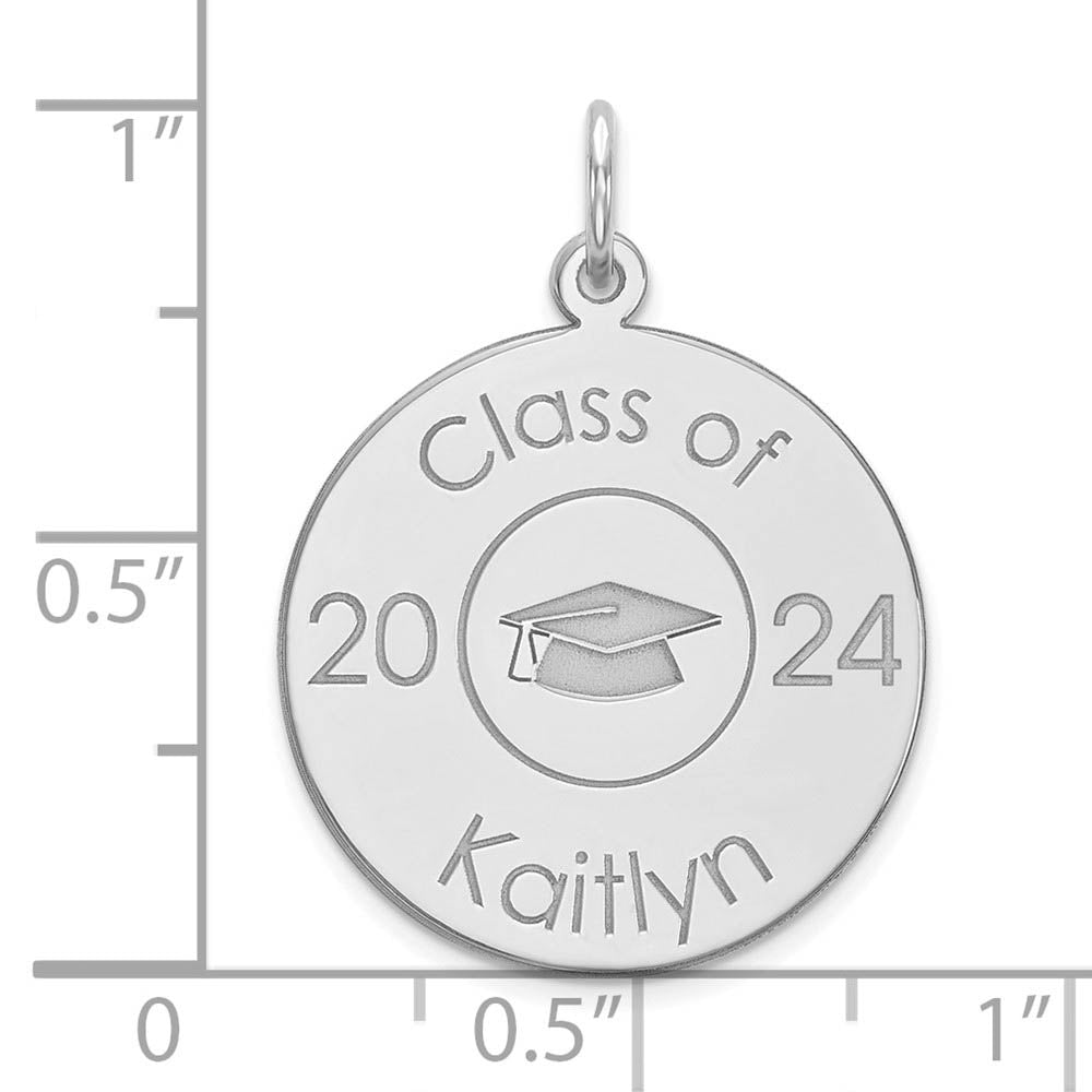 Alternate view of the 14k White Gold Engravable 2018 Graduation Charm or Pendant, 19mm by The Black Bow Jewelry Co.