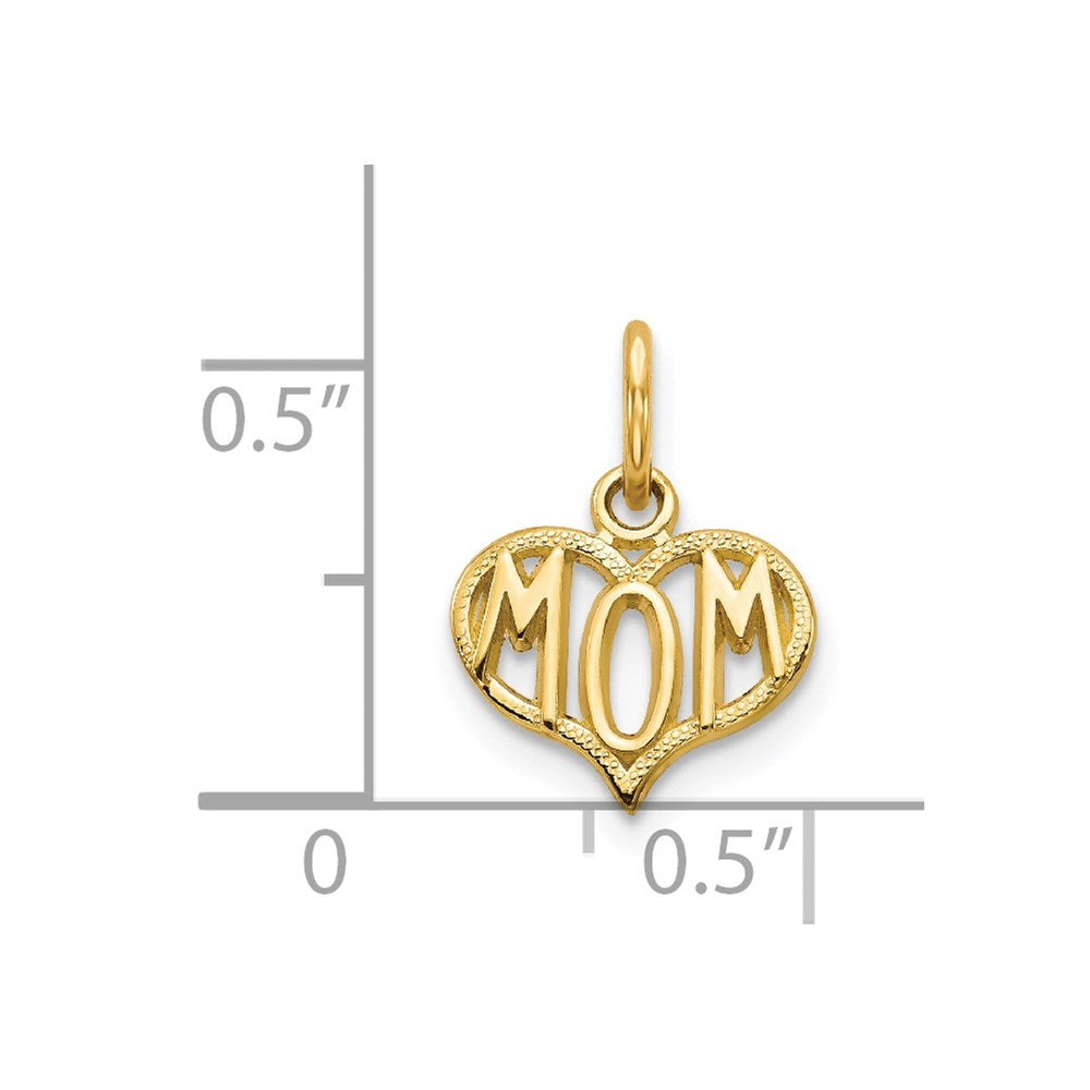 Alternate view of the 14k Yellow Gold Polished Mom Heart Charm or Pendant, 10mm by The Black Bow Jewelry Co.