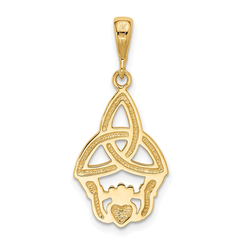 Alternate view of the 14k Yellow Gold and Rhodium Diamond Cut Claddagh Pendant, 12mm by The Black Bow Jewelry Co.