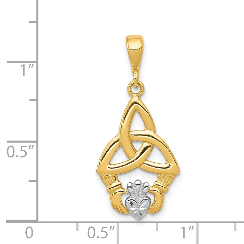 Alternate view of the 14k Yellow Gold and Rhodium Diamond Cut Claddagh Pendant, 12mm by The Black Bow Jewelry Co.