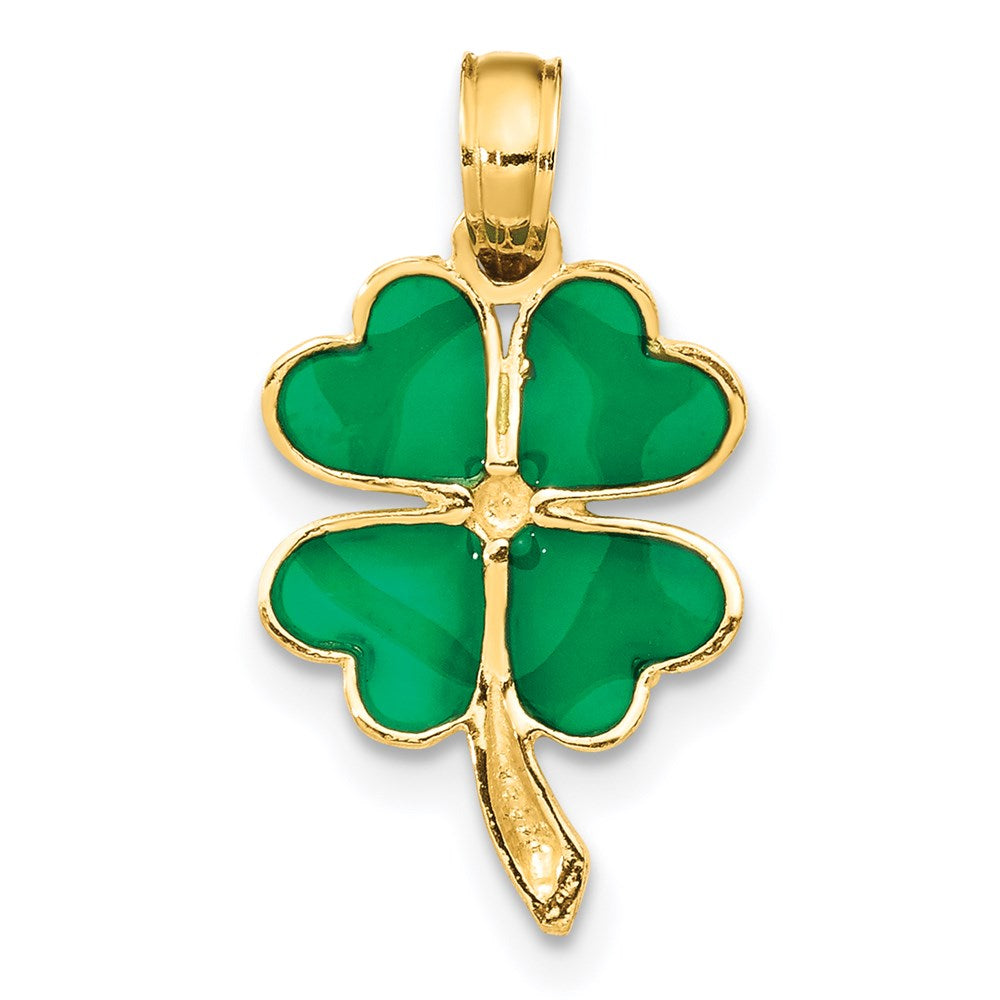 Alternate view of the 14k Yellow Gold Translucent Acrylic 4 Leaf Clover Pendant, 10mm by The Black Bow Jewelry Co.