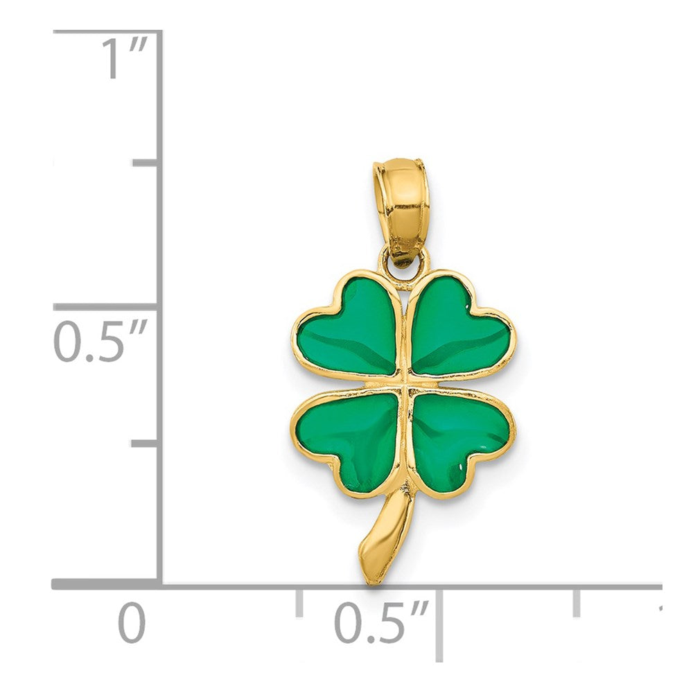 Alternate view of the 14k Yellow Gold Translucent Acrylic 4 Leaf Clover Pendant, 10mm by The Black Bow Jewelry Co.