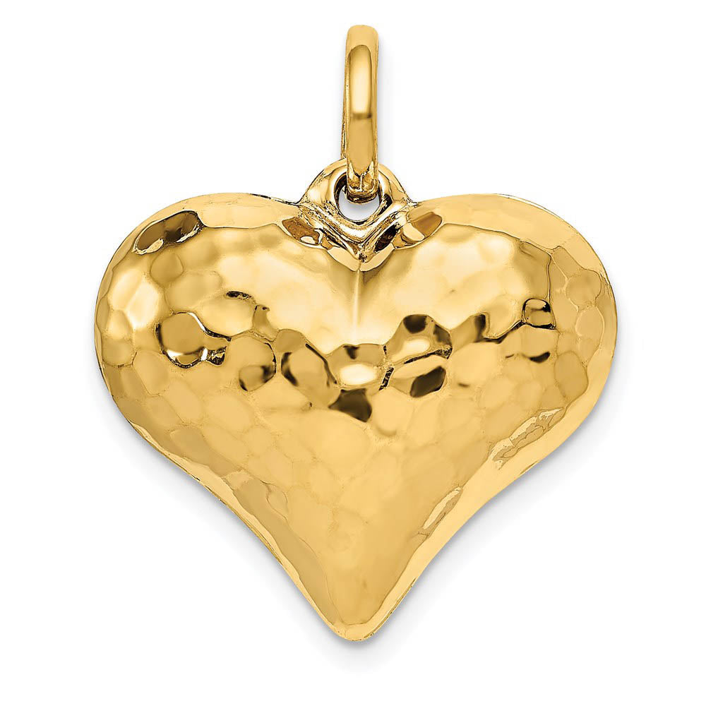 14k Yellow Gold Hollow Hammered Puffed Heart Charm or Pendant, 22mm, Item P25691 by The Black Bow Jewelry Co.