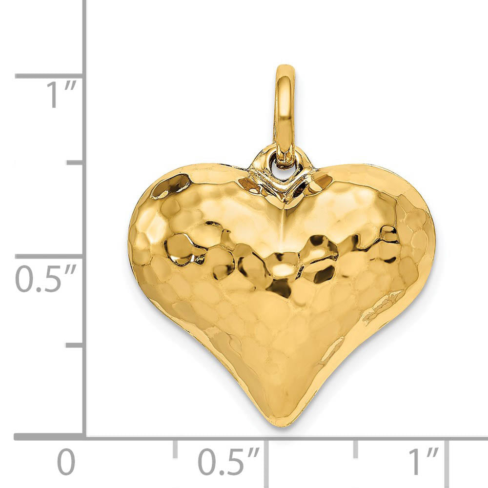Alternate view of the 14k Yellow Gold Hollow Hammered Puffed Heart Charm or Pendant, 22mm by The Black Bow Jewelry Co.