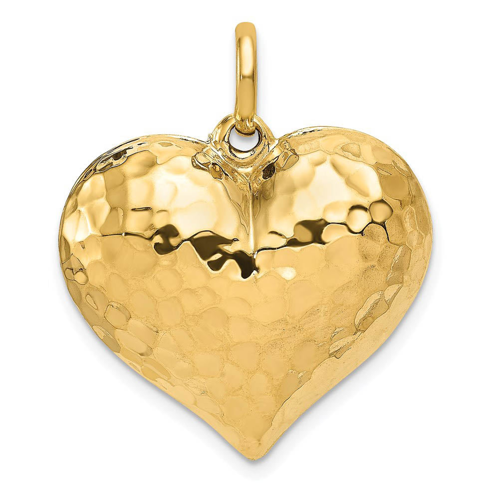 14k Yellow Gold Hollow Hammered Puffed Heart Pendant, 25mm, Item P25692 by The Black Bow Jewelry Co.