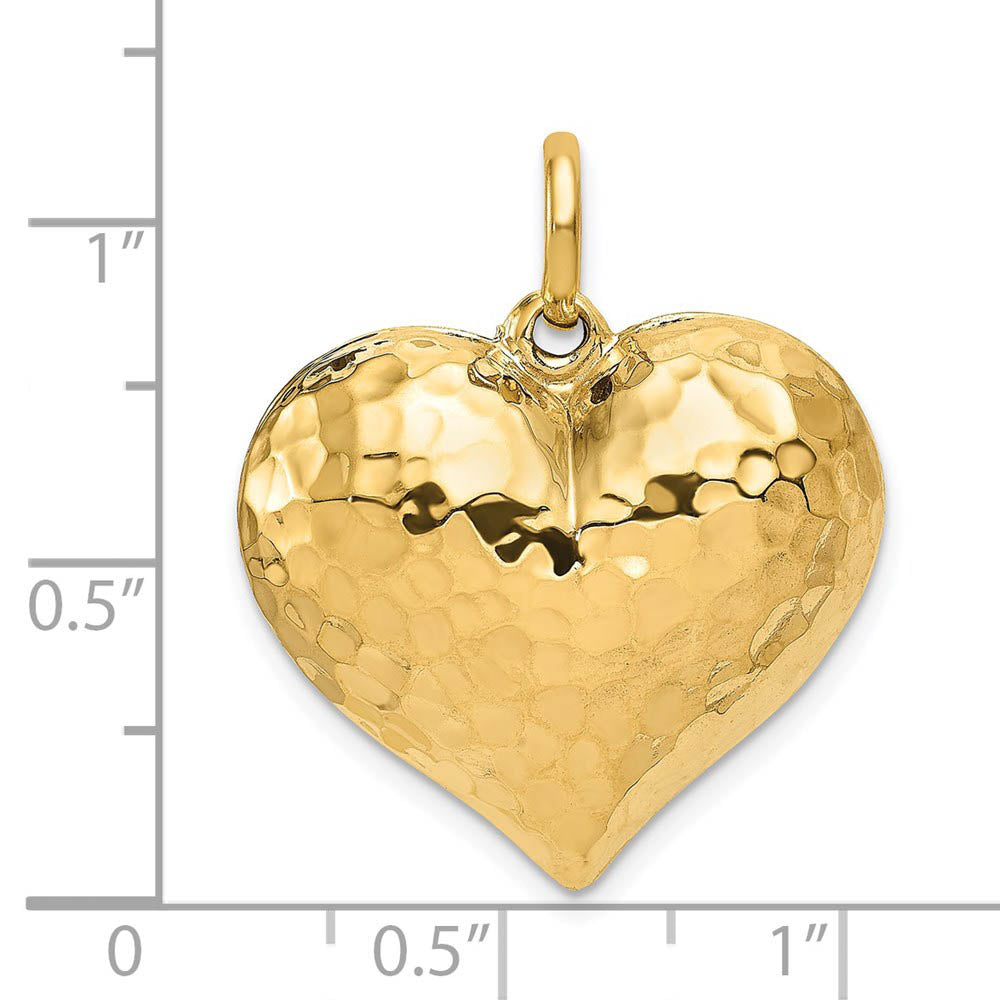 Alternate view of the 14k Yellow Gold Hollow Hammered Puffed Heart Pendant, 25mm by The Black Bow Jewelry Co.