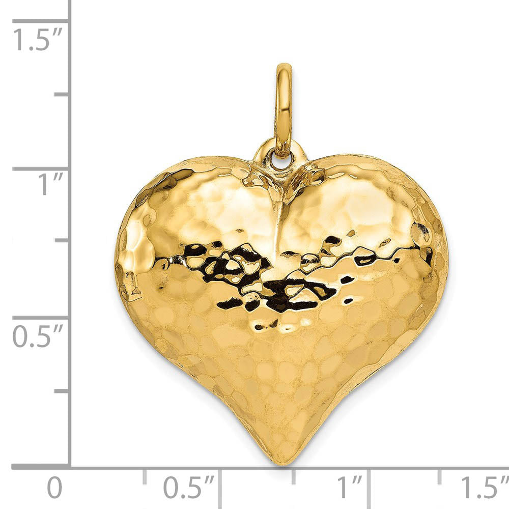 Alternate view of the 14k Yellow Gold Hollow Hammered Puffed Heart Pendant, 28mm by The Black Bow Jewelry Co.