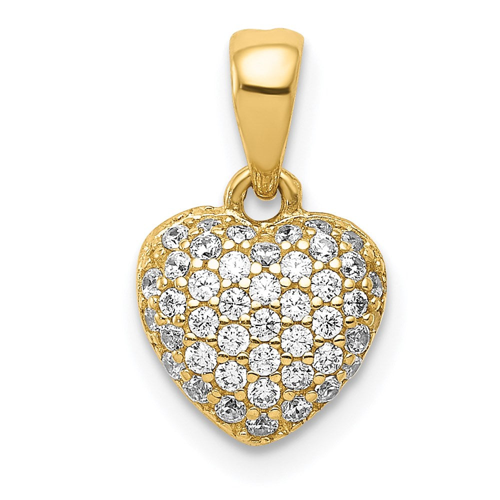 14k Yellow Gold Polished Pave Cubic Zirconia Heart Pendant, 9mm, Item P25695 by The Black Bow Jewelry Co.