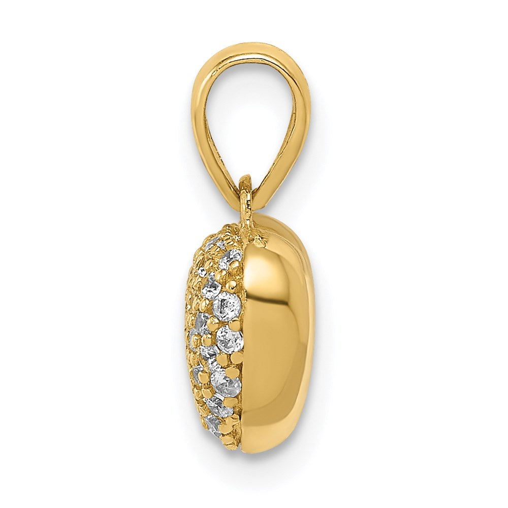 Alternate view of the 14k Yellow Gold Polished Pave Cubic Zirconia Heart Pendant, 9mm by The Black Bow Jewelry Co.