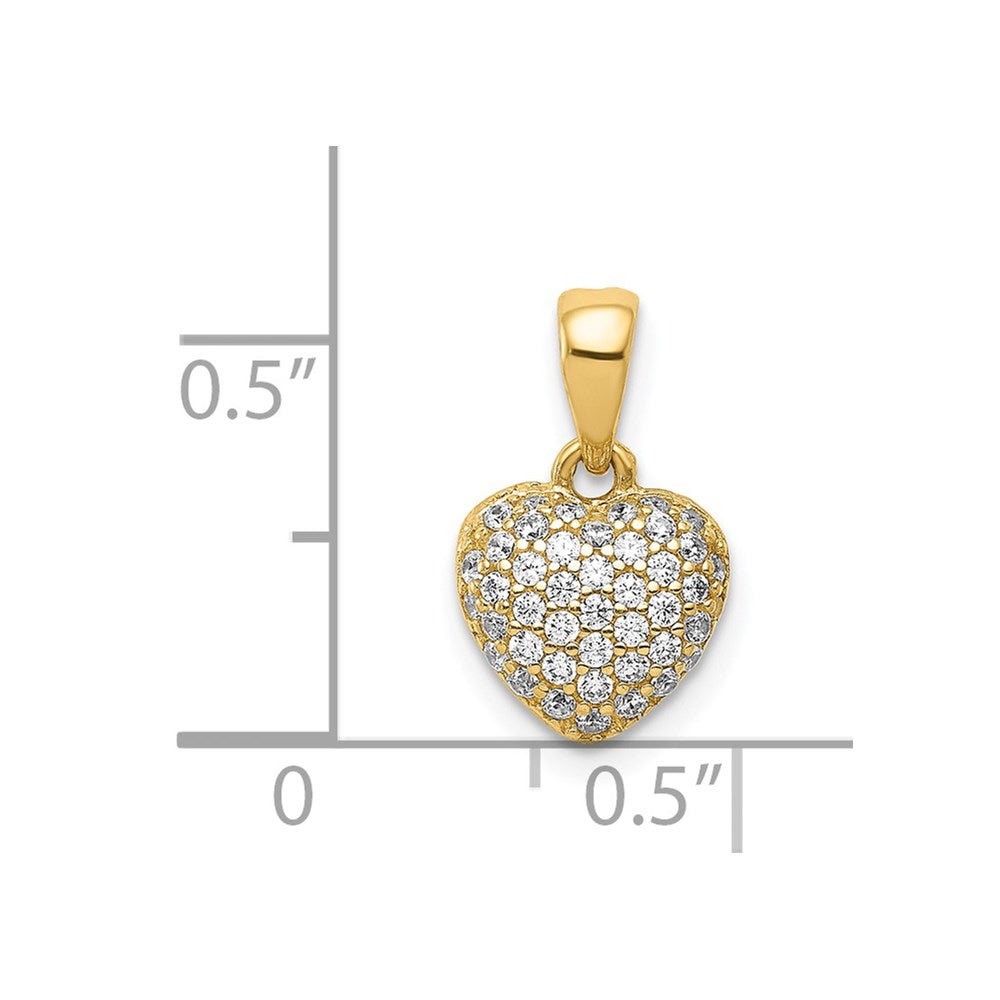 Alternate view of the 14k Yellow Gold Polished Pave Cubic Zirconia Heart Pendant, 9mm by The Black Bow Jewelry Co.