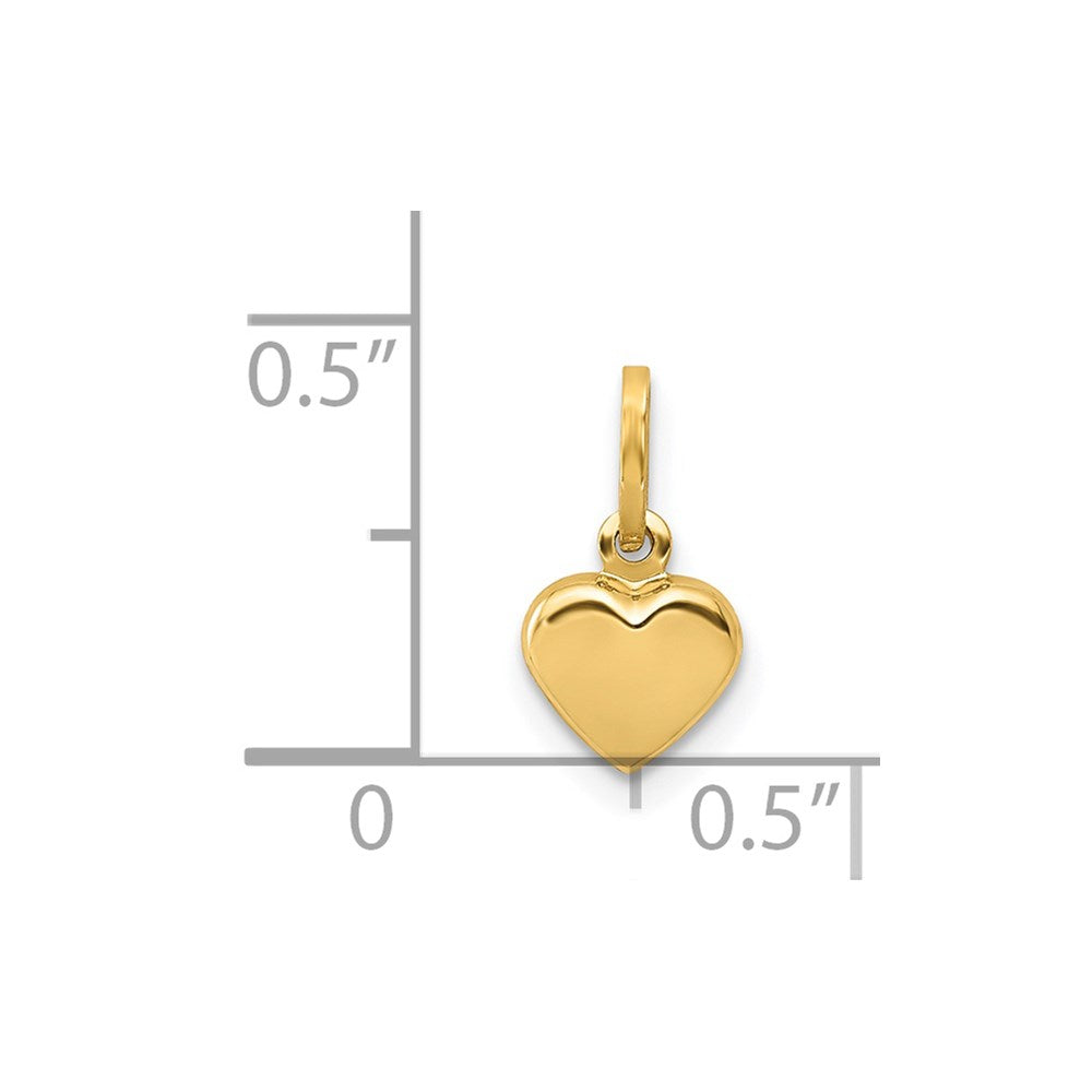 Alternate view of the 14k Yellow Gold Hollow Heart Charm or Pendant, 6mm by The Black Bow Jewelry Co.
