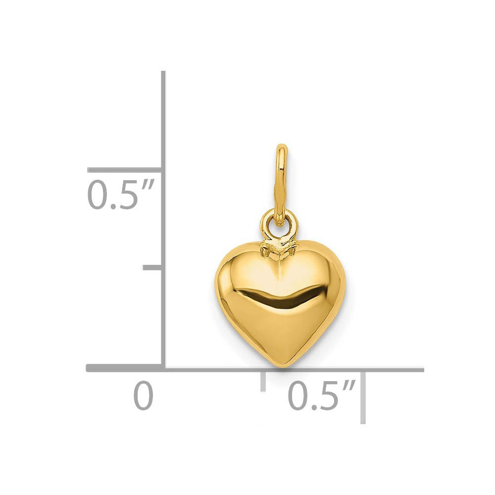 Alternate view of the 14k Yellow Gold Hollow Puffed Heart Charm or Pendant, 10mm by The Black Bow Jewelry Co.