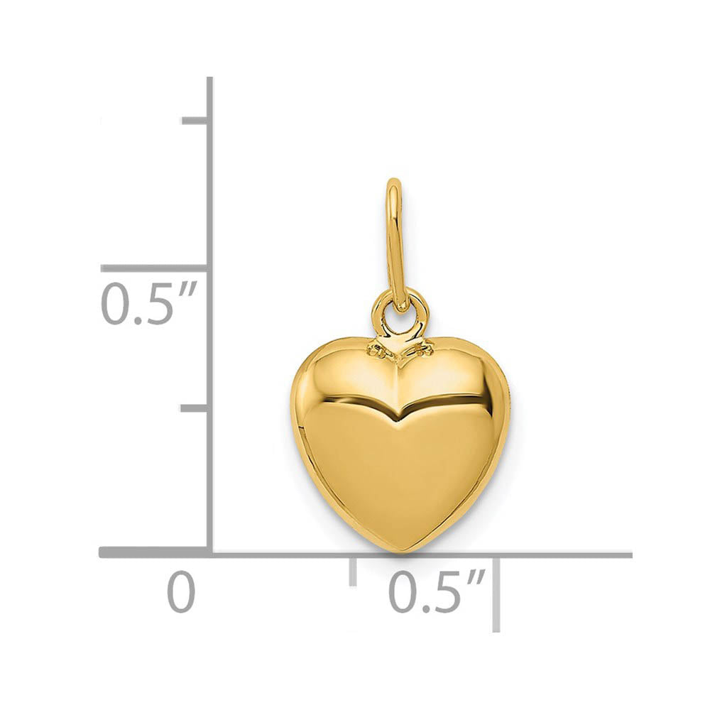 Alternate view of the 14k Yellow Gold Hollow Puffed Heart Charm or Pendant, 12mm by The Black Bow Jewelry Co.