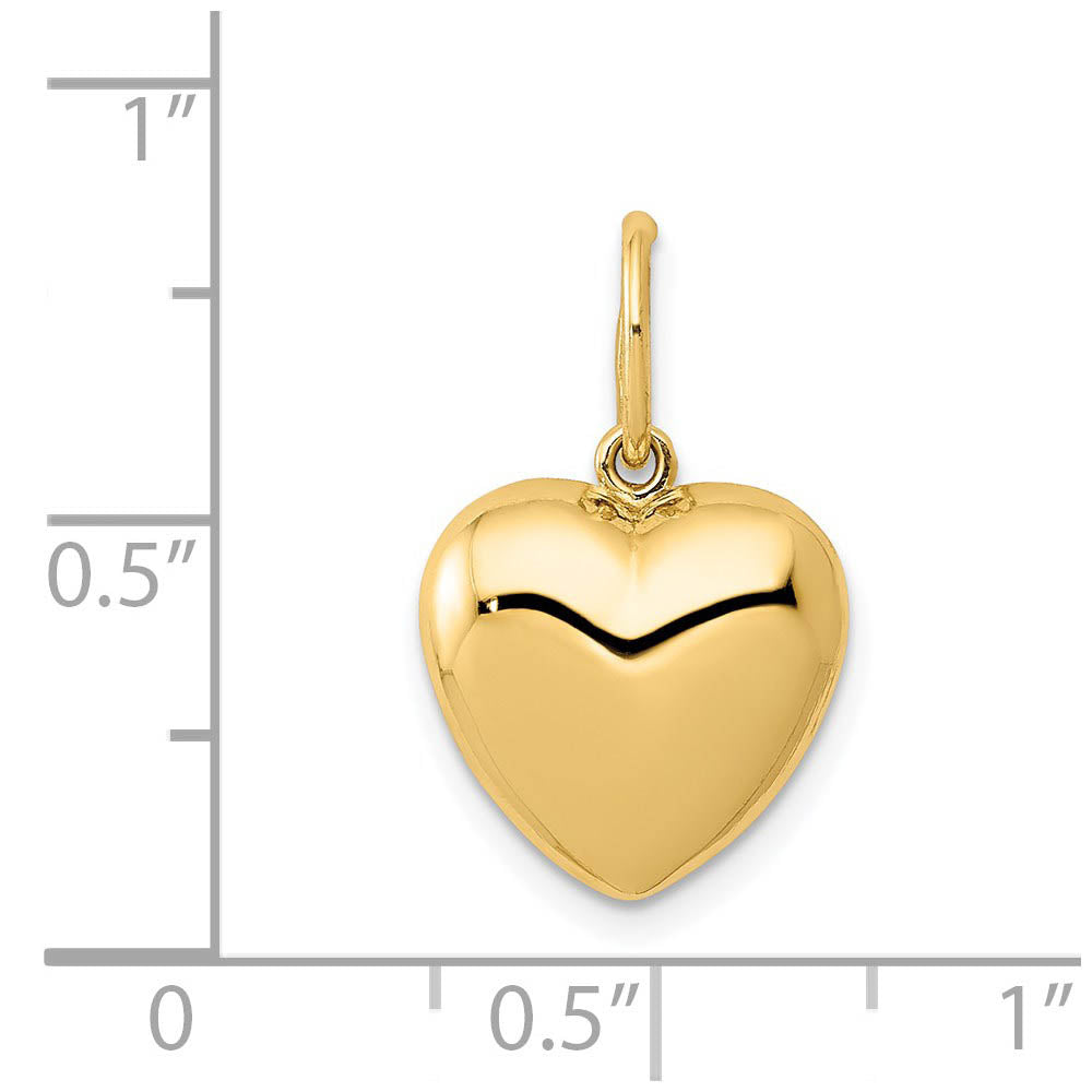 Alternate view of the 14k Yellow Gold 3D Hollow Puffed Heart Charm or Pendant, 12mm by The Black Bow Jewelry Co.