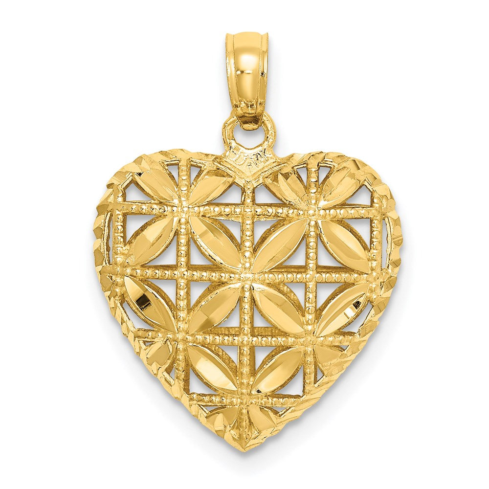 14k Yellow Gold Diamond Cut Open Puffed Heart Pendant, 16mm, Item P25707 by The Black Bow Jewelry Co.