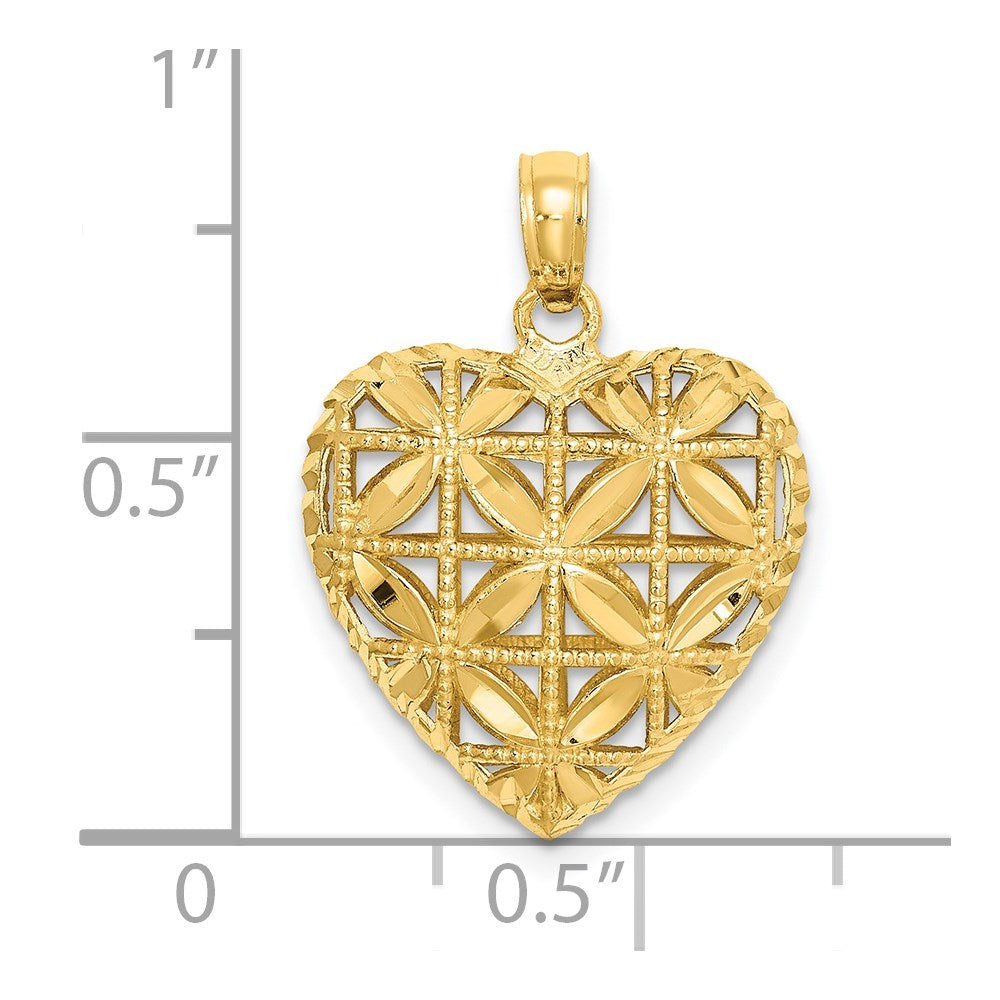 Alternate view of the 14k Yellow Gold Diamond Cut Open Puffed Heart Pendant, 16mm by The Black Bow Jewelry Co.