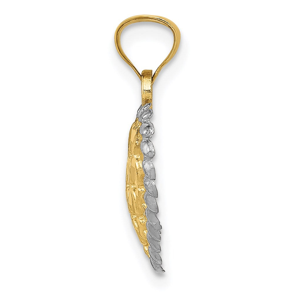 Alternate view of the 14k Yellow Gold and Rhodium Diamond Cut Heart Pendant, 14mm by The Black Bow Jewelry Co.