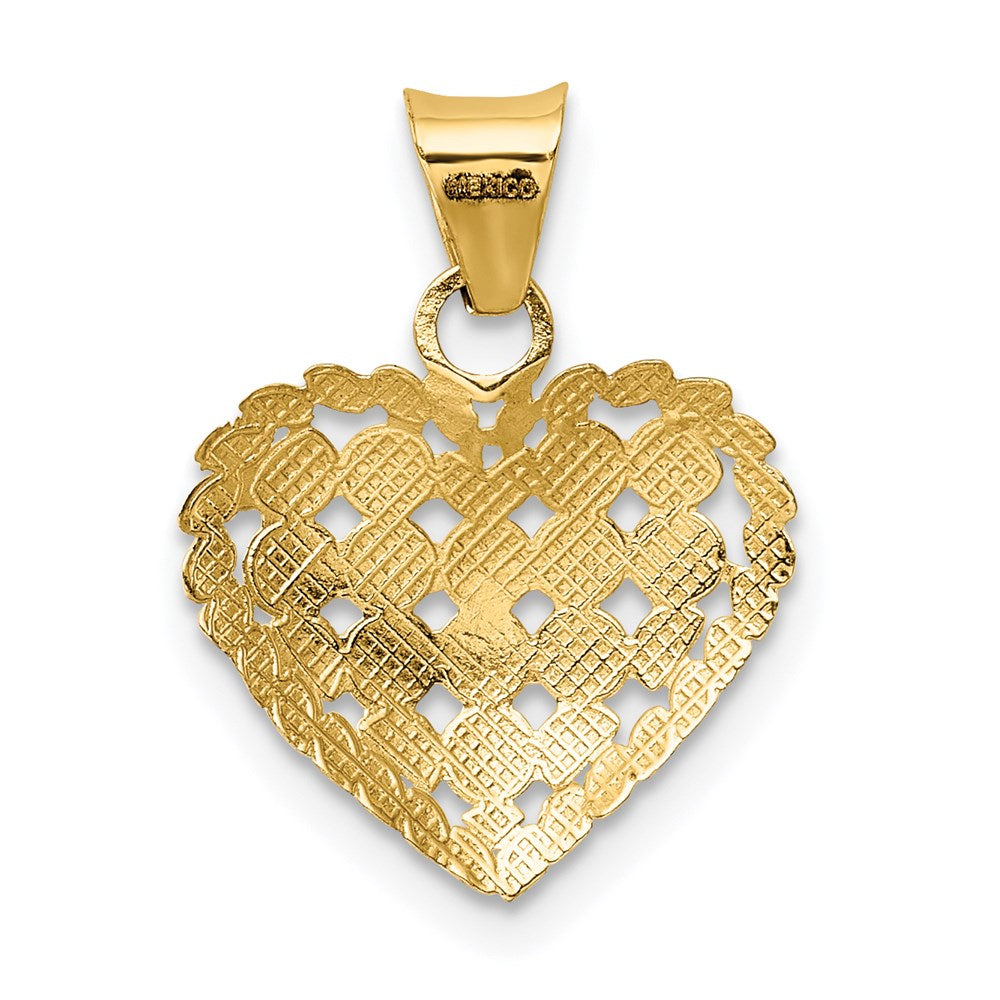 Alternate view of the 14k Yellow Gold and Rhodium Diamond Cut Heart Pendant, 14mm by The Black Bow Jewelry Co.