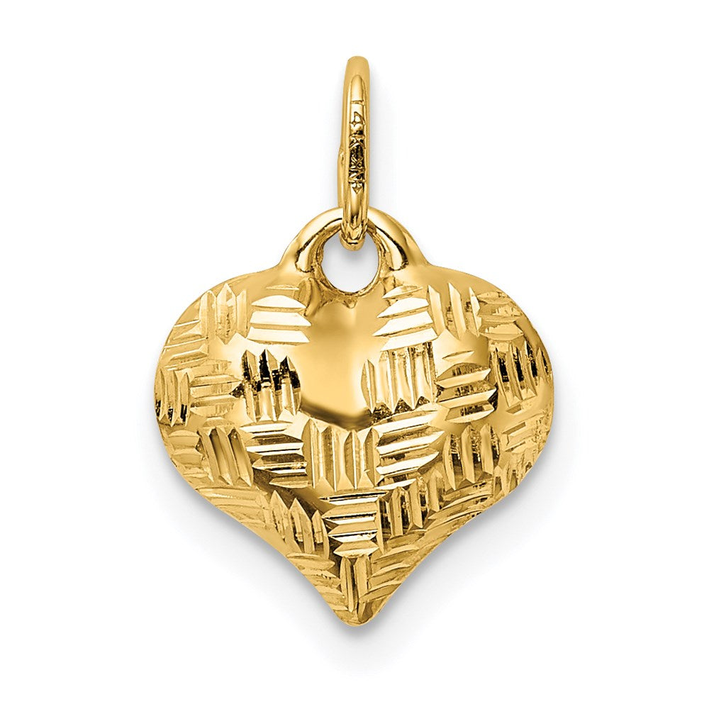 Alternate view of the 14k Yellow Gold Textured Puff Heart Pendant, 11mm by The Black Bow Jewelry Co.