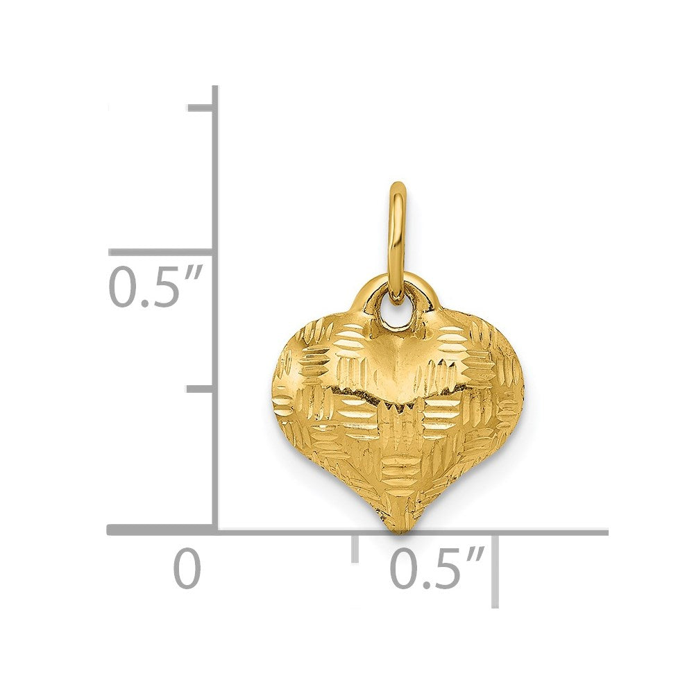 Alternate view of the 14k Yellow Gold Textured Puff Heart Pendant, 11mm by The Black Bow Jewelry Co.