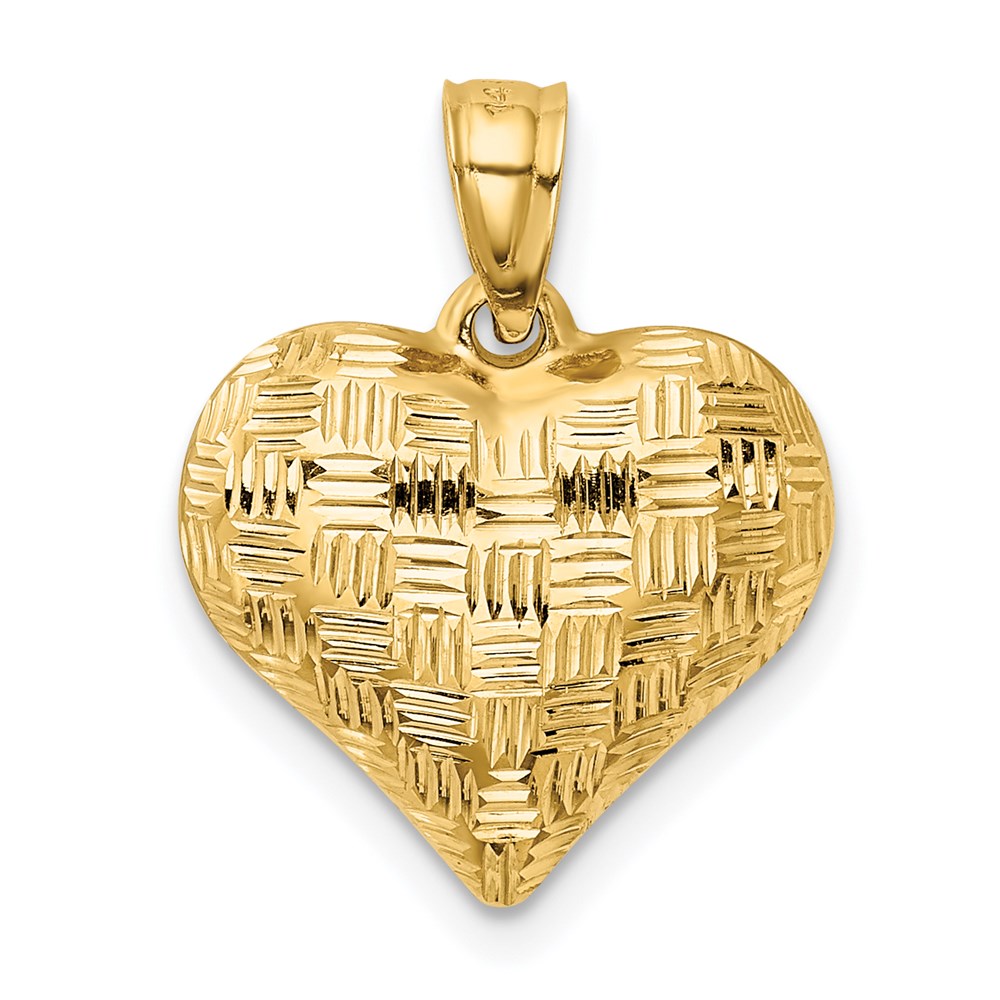 Alternate view of the 14k Yellow Gold Textured Puff Heart Pendant, 16mm by The Black Bow Jewelry Co.