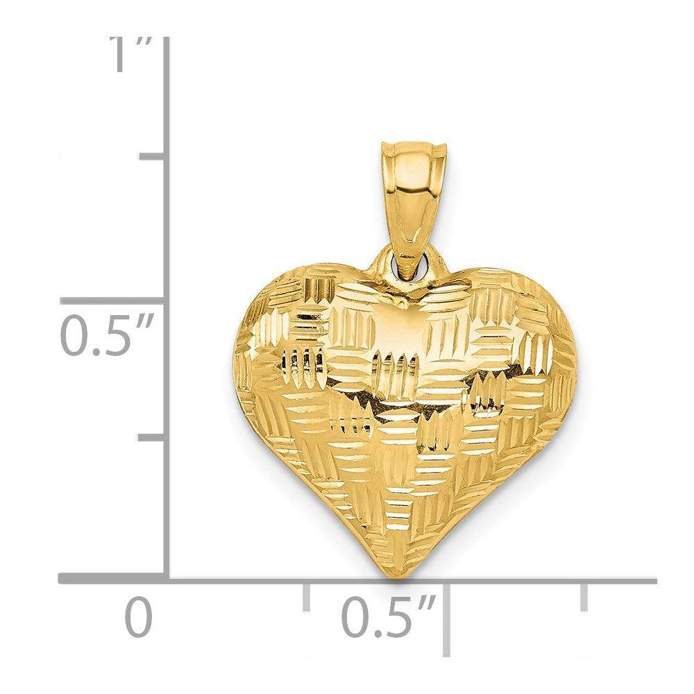 Alternate view of the 14k Yellow Gold Textured Puff Heart Pendant, 16mm by The Black Bow Jewelry Co.
