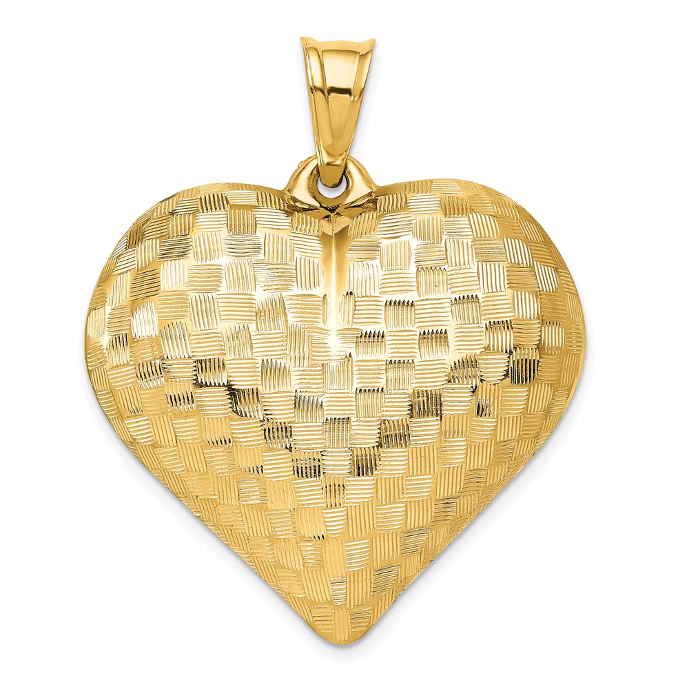 Alternate view of the 14k Yellow Gold Textured Puff Heart Pendant, 36mm by The Black Bow Jewelry Co.