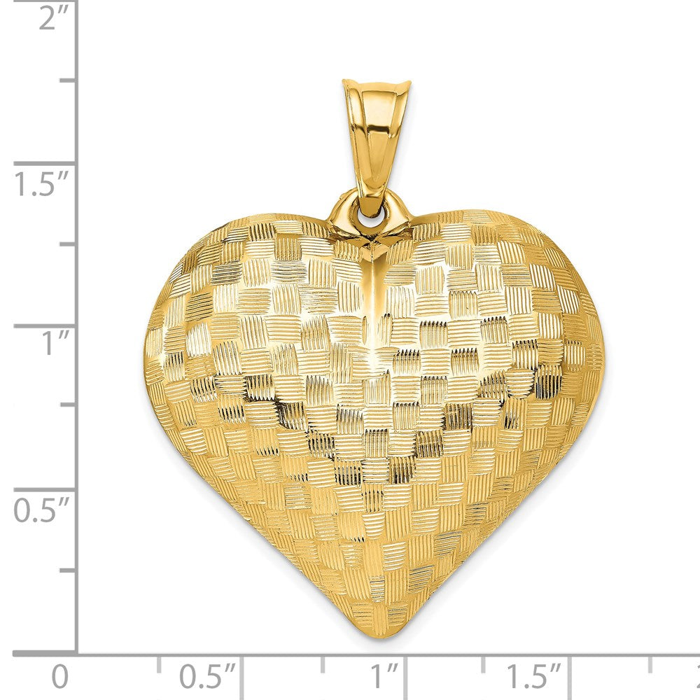 Alternate view of the 14k Yellow Gold Textured Puff Heart Pendant, 36mm by The Black Bow Jewelry Co.