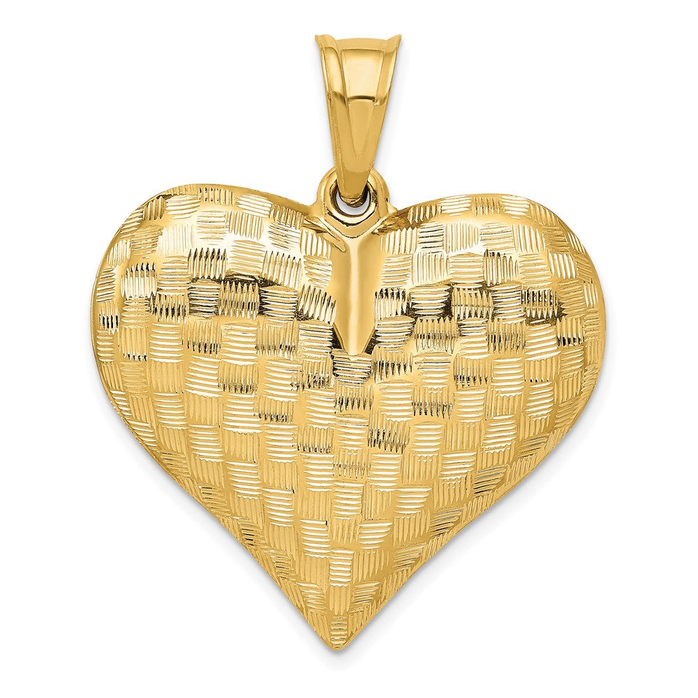 Alternate view of the 14k Yellow Gold Textured Puff Heart Pendant, 32mm by The Black Bow Jewelry Co.