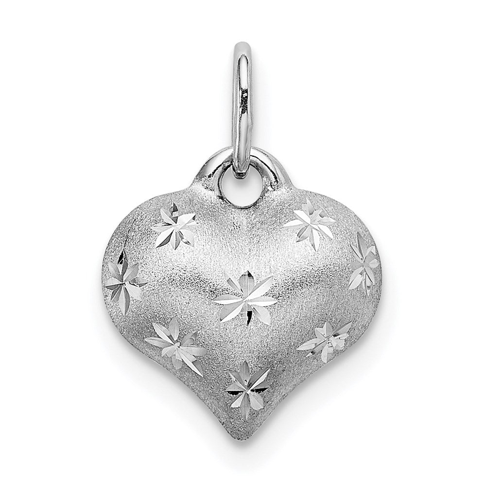 Alternate view of the 14k White Gold Satin and Diamond Cut Puffed Heart Charm Pendant, 11mm by The Black Bow Jewelry Co.